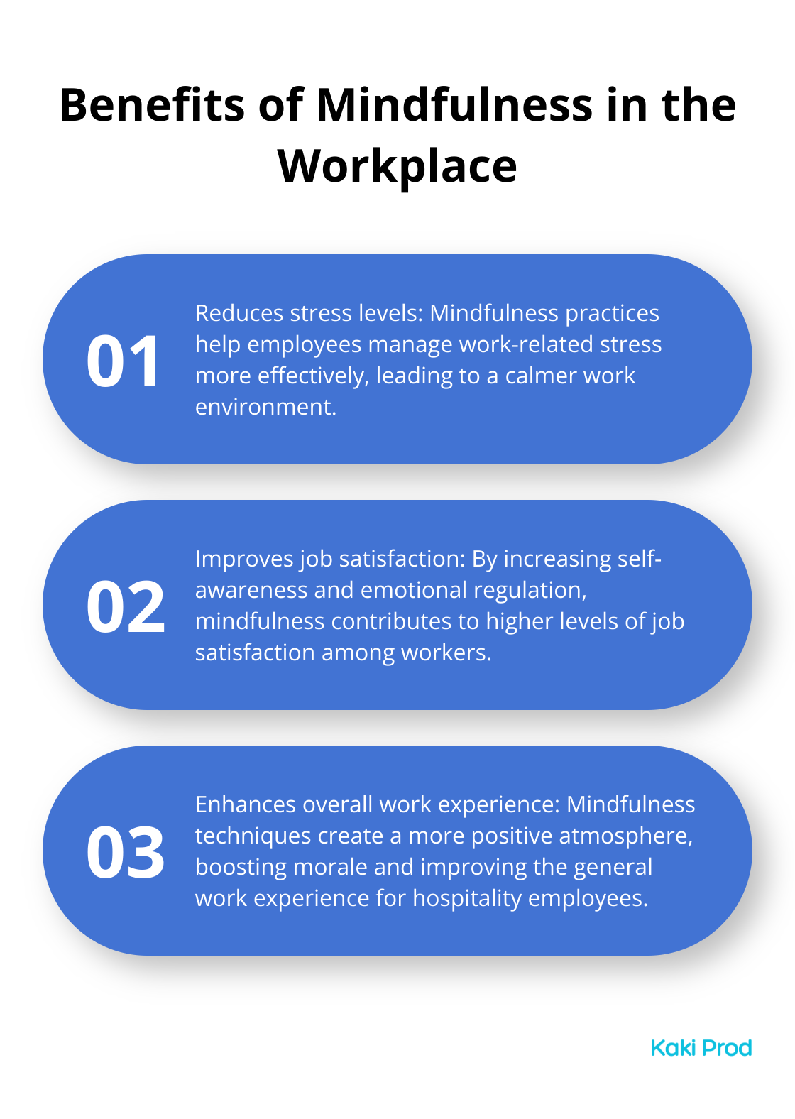 Ordered list chart showing three benefits of mindfulness for hospitality workers