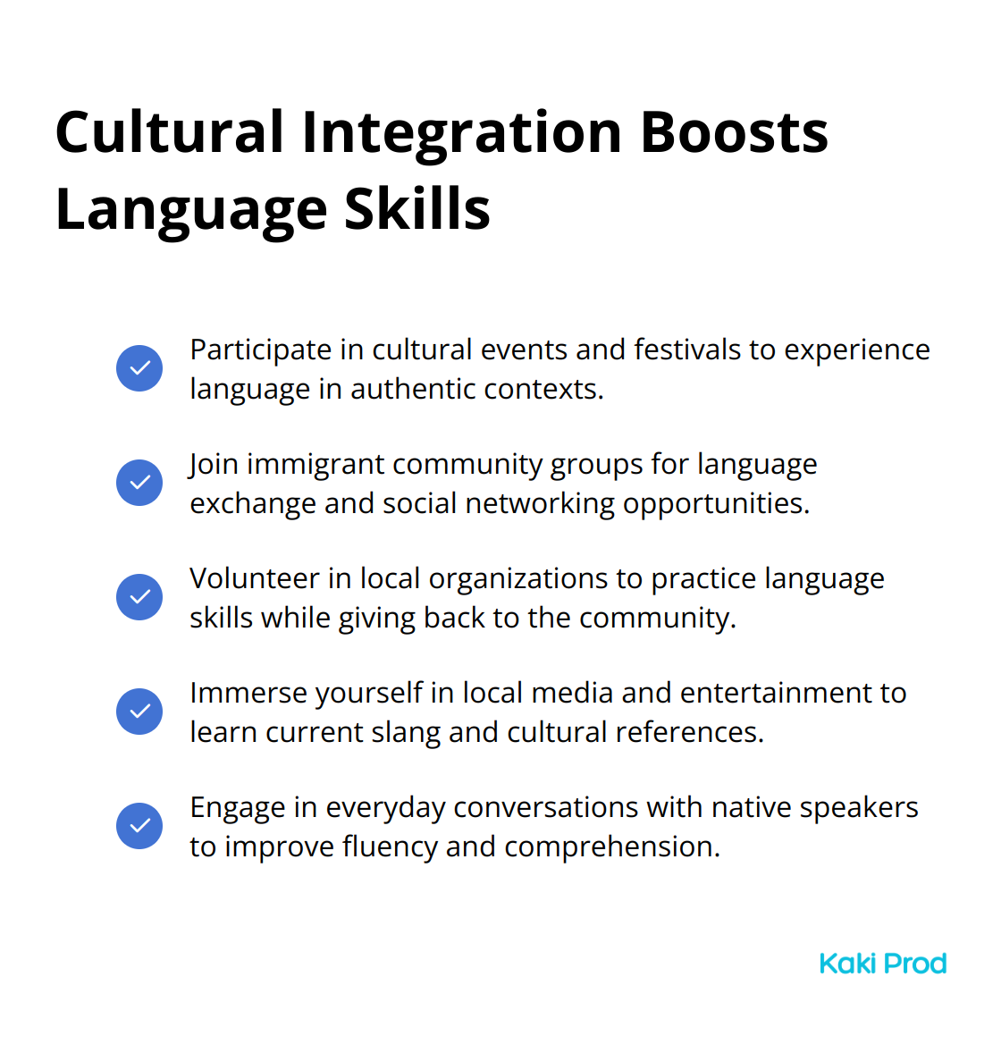 Checkmark list of ways cultural integration enhances language learning