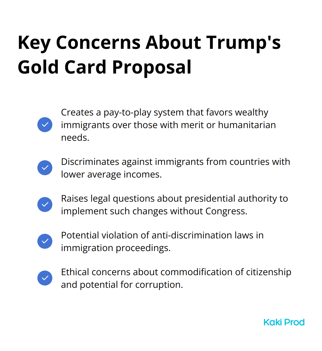 Checklist of main criticisms and concerns raised about the proposed Gold Card immigration policy - Trump's Gold Card